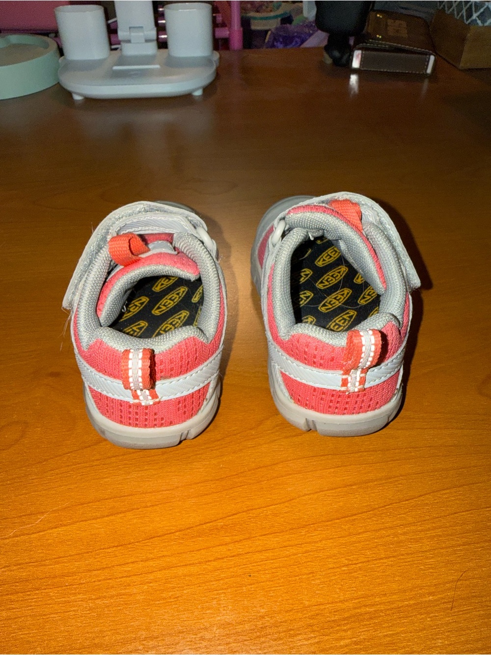 Keen Kids Coral Pink and Light Gray Athletic Sneakers - Picture 2 of 7